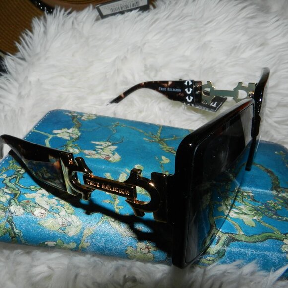 TRUE RELIGION LOGO TURQUOISE UV SQUARE OVERSIZED SUNGLASSES 🎈HP🎉🎈🆕😮‍💨⚡🚚 - Picture 3 of 16